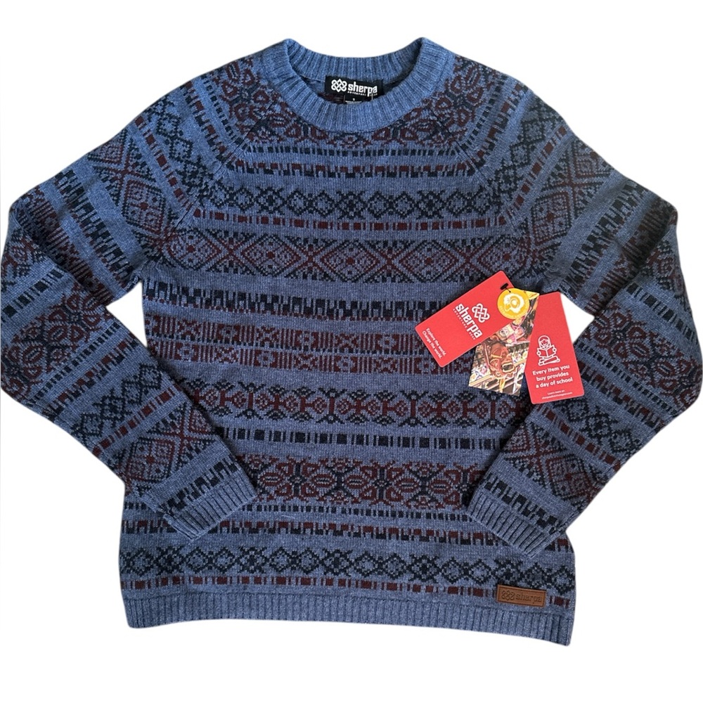 NEW Sherpa Adventure Gear Paro Crewneck Wool Sweater -Neelo Blue - Small